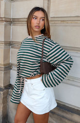 First Time Here Long Sleeve Tee Green/Tan Stripe