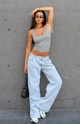 Day At A Time Low Rise Wide Leg Jeans Mid Blue